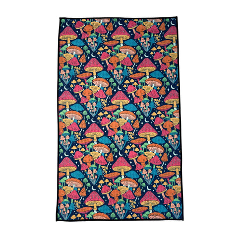 Midnight Mushroom kitchen and tea towel with vibrant mushroom pattern, eco-friendly, super absorbent, and quick-drying fabric.