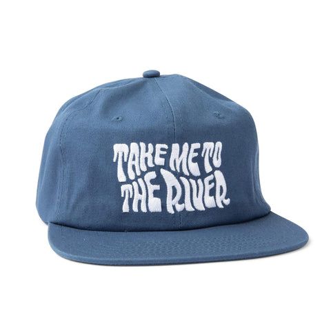 Blue "Take Me To The River" 6-panel snapback hat by Trek Light, perfect for fishing, kayaking, and outdoor river adventures.