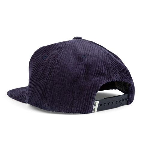 Back view of Trek Light's 'These Are The Good Ol' Days' hat in navy corduroy, showcasing adjustable strap for perfect fit.