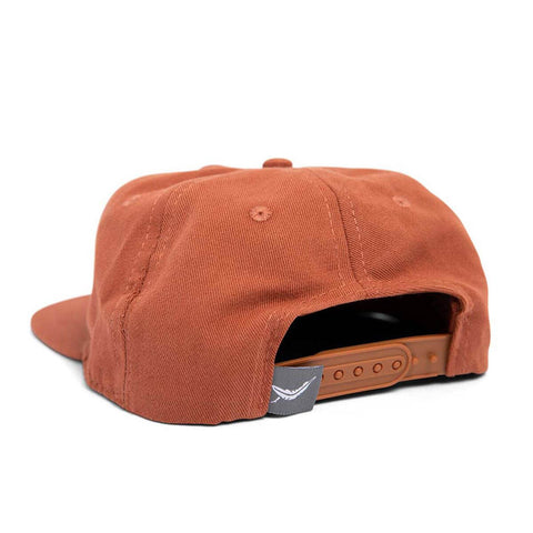 Back view of You Are My Sunshine Trek Light snapback hat in rust color, showcasing adjustable strap and flat brim design.