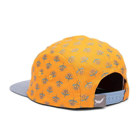 Trek Light Flower Child Kids 5-Panel Snapback Hat with Floral Design, Yellow, Flat Brim, Unisex, Cotton, Adjustable, For Youth/Children