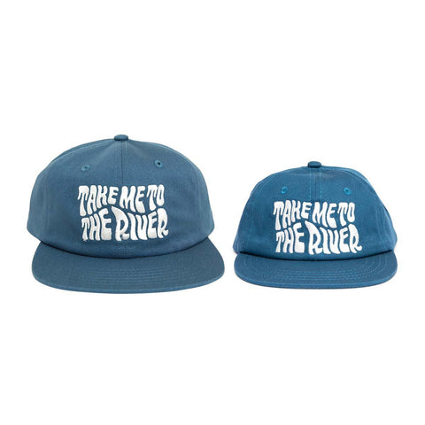 Trek Light Take Me To The River Hats Twinsie Bundle - Matching adult and kids blue caps with playful white text design.