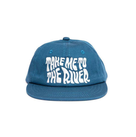 Trek Light Take Me To The River Kids Hat, blue 6-panel snapback with flat brim, perfect for outdoor adventures.