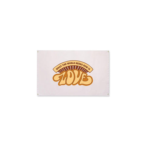 What The World Needs Now Canvas Flag with 'Love' design. Natural cotton, handmade in USA. Available at Trek Light. Perfect for any space.