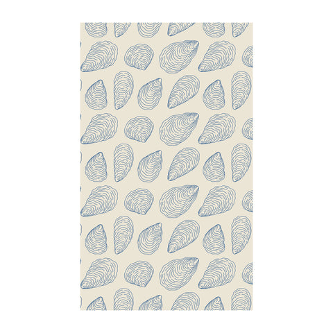 Coastal Oysters Kitchen & Tea Towel with blue & cream oyster print, best kitchen towel for absorbency and quick-drying, eco-friendly design.