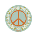 Peace symbol sticker by Trek Light, 2.9" round, featuring floral design. Made in USA, weatherproof and UV resistant vinyl. Dishwasher safe.