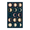 Moon Phase Kitchen & Tea Towel with colorful sun and moon design, 100% recycled, absorbent, quick-drying, eco-friendly with hanging loop