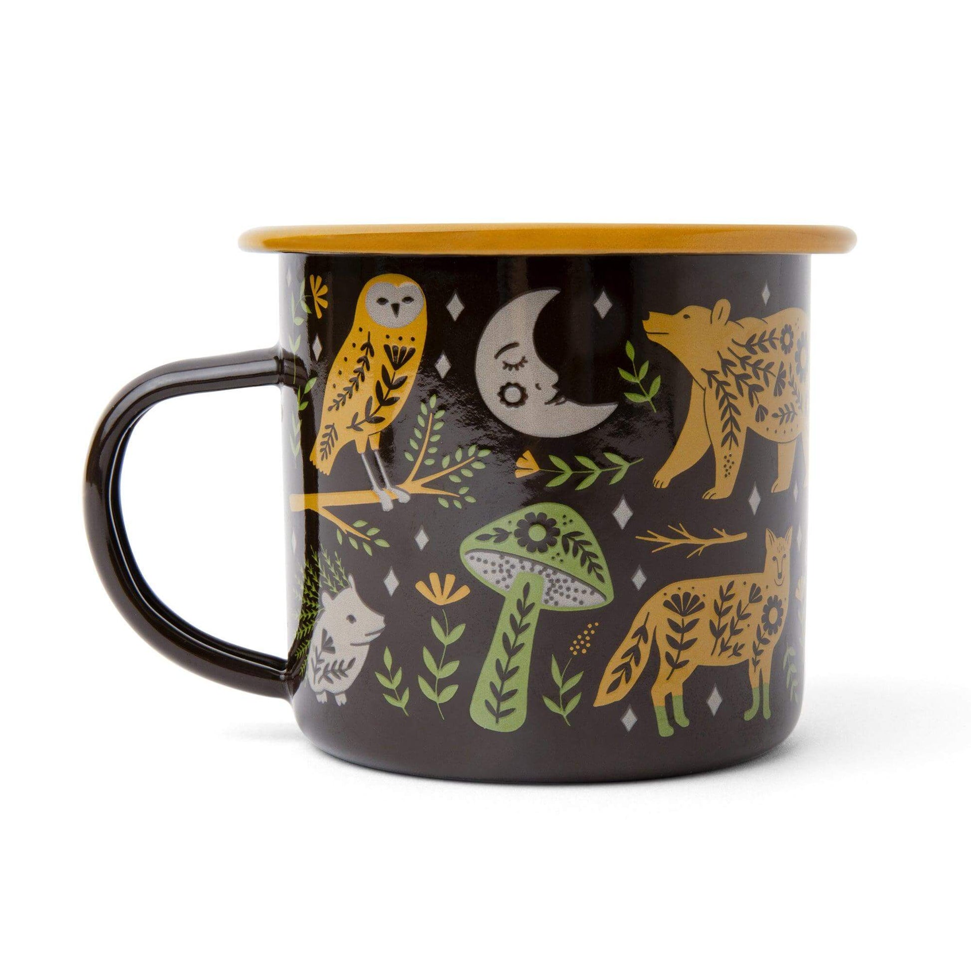 Taza de esmalte Woodland Friends. Esmalte hecho a mano de 16 oz. Caminata  ligera. – Trek Light