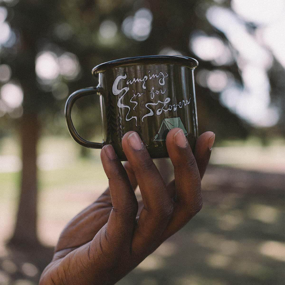 Camping Is for Lovers Enamel Mug. Handmade Enamelware. Trek Light