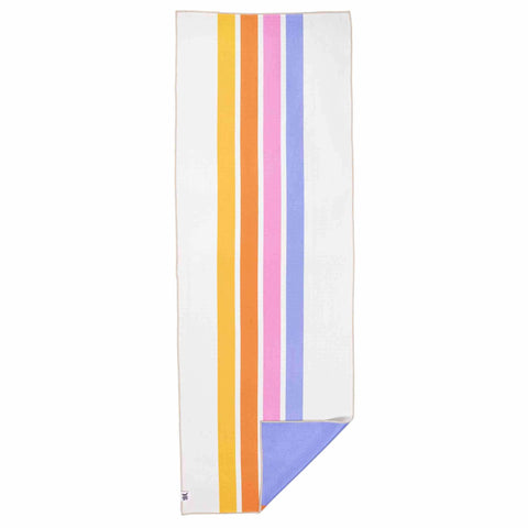 Divided Sky Yoga Towel by Trek Light - Sustainable, recycled, quick-dry towel with colorful stripes, perfect for yoga or travel.