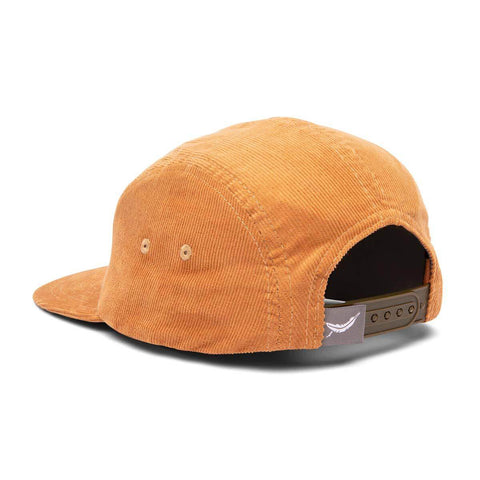 Back view of Go Outdoors Corduroy Kids Hat in orange with flat brim, Trek Light 5-panel snapback, adjustable fit for baby and youth.