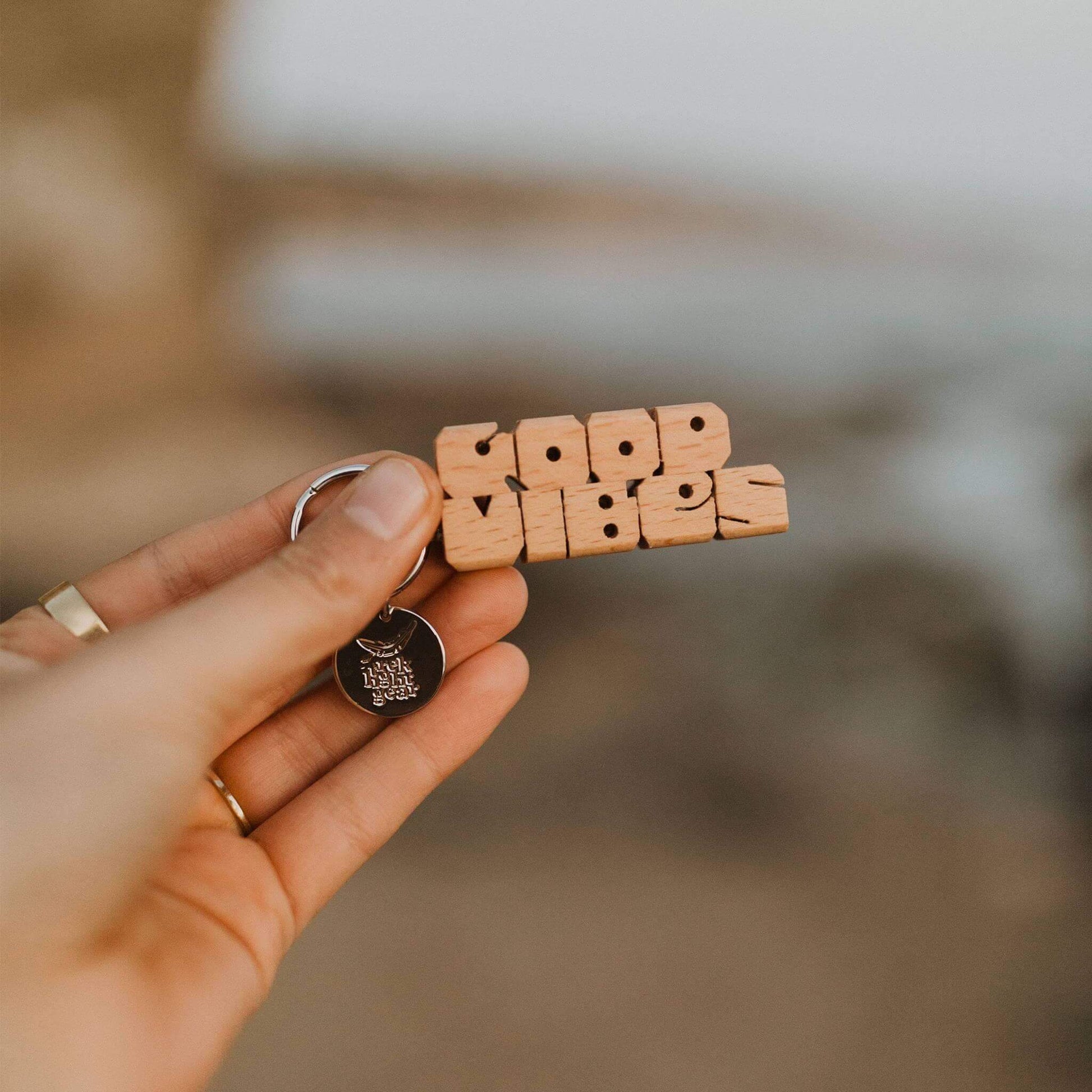 GOOD VIBES Wood Keychain - Trek Light