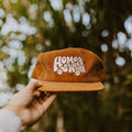 Stylish "Home Sweet Van" corduroy hat in nature, perfect for van life enthusiasts. Trek Light branded accessory.
