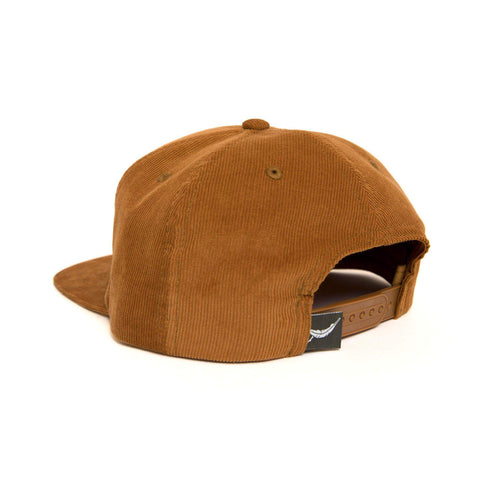 Back view of brown Trek Light Home Sweet Van corduroy snapback hat showcasing stylish vent holes.