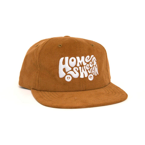 Trek Light Home Sweet Van corduroy hat, 6-panel snapback design, perfect for van life enthusiasts. Stylish one-size cotton cap.